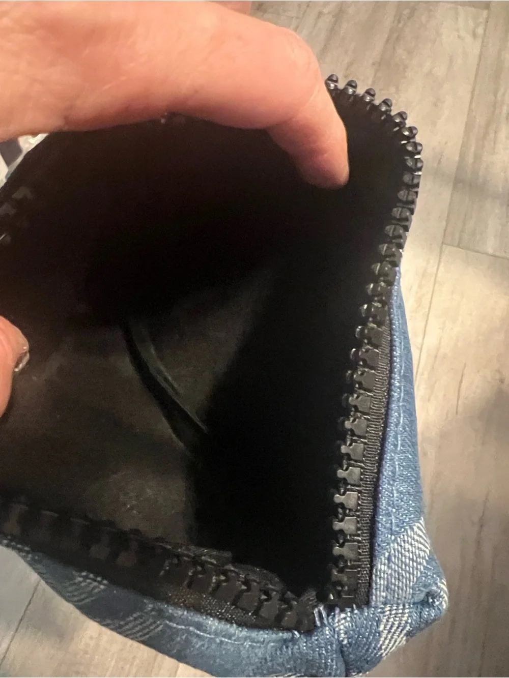Women's Denim Makeup Logo Pouch - Blue